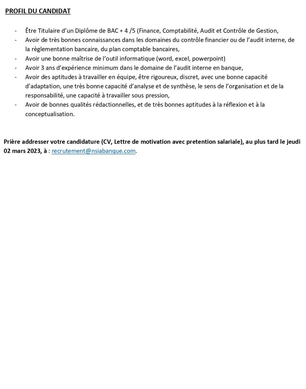 APPELA CANDIDATURES AU POSTE DE CHEF DE MISSION AUDIT INTERNE | Page 2